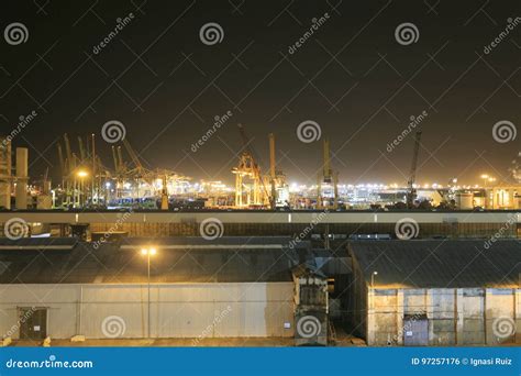 Industrial Zone in Barcelona at Night Stock Photo - Image of cement, eastern: 97257176