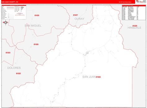 San Juan County, CO Zip Code Wall Map Red Line Style by MarketMAPS ...