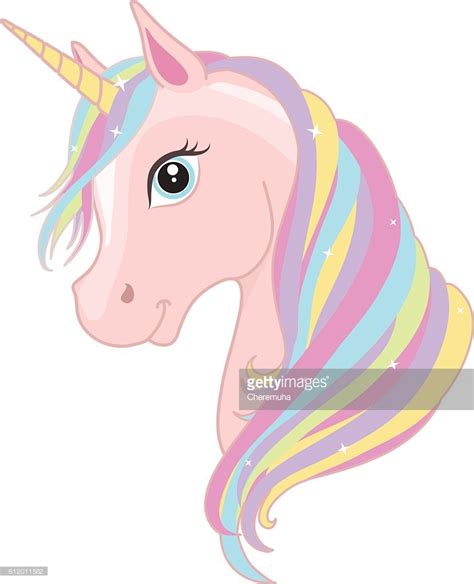 Vector Art : Pink magic unicorn head with rainbow mane. Vector illustration. | Dibujos de ...