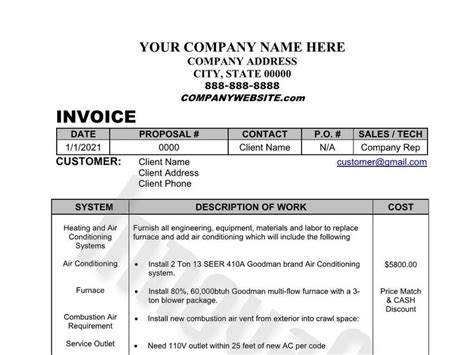 Contractor Invoice Template Invoice Form Handyman Invoice - Etsy