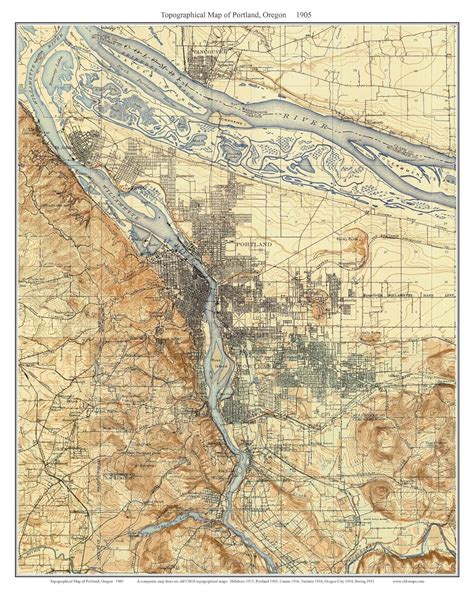 Topographic Portland Oregon Elevation Map