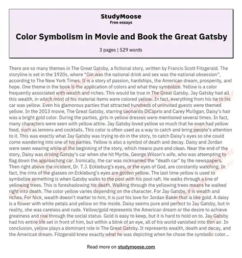 Color Symbolism in Movie and Book the Great Gatsby Free Essay Example