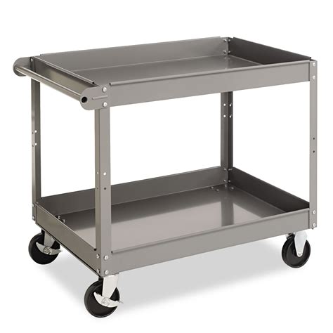 Two-Shelf Metal Cart, Metal, 2 Shelves, 500 lb Capacity, 24" x 36" x 32", Gray - IDM Products