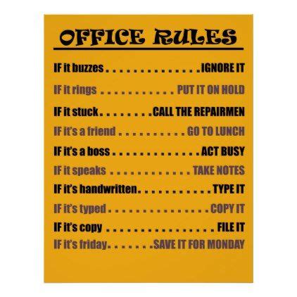 an office rules poster with words on it