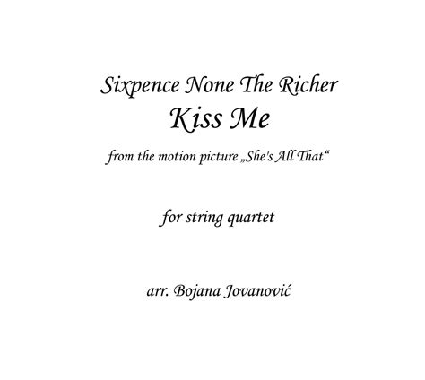 Kiss me Sixpence None The Richer Sheet music - for String quartet