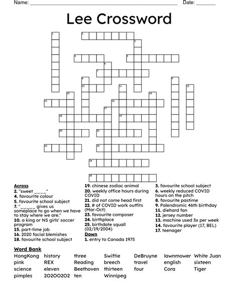 Lee Crossword - WordMint