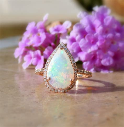 Opal Engagement Ring Opal and Diamond Ring Welo Opal Ring