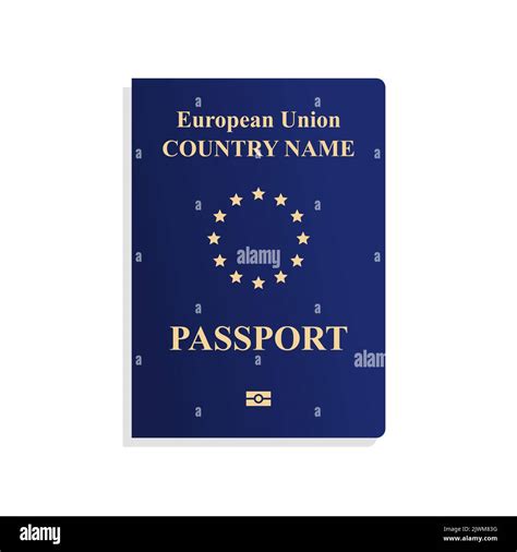 European Union EU passport cover template. Isolated blue international vector passport front ...