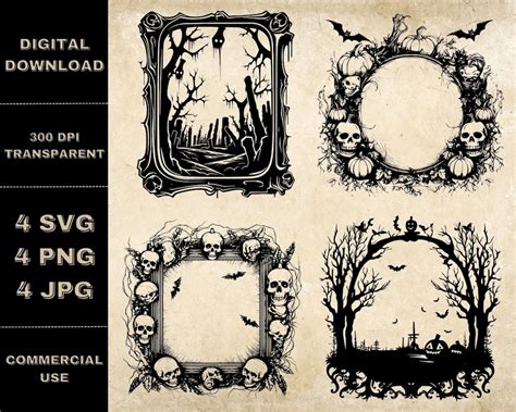 Halloween Frame SVG Bundle, PNG, Halloween Scary Clipart, Hand Drawn Halloween Themed Vector ...