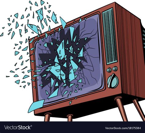 Tv explodes broken screen Royalty Free Vector Image