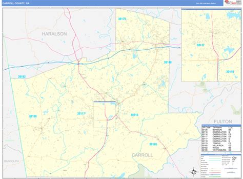 Carroll County, GA Wall Map Basic Style by MarketMAPS