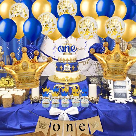 Buy Jollyboom Prince 1st Birthday Decorations Royal Blue First Birthday Supplies with Crown ...