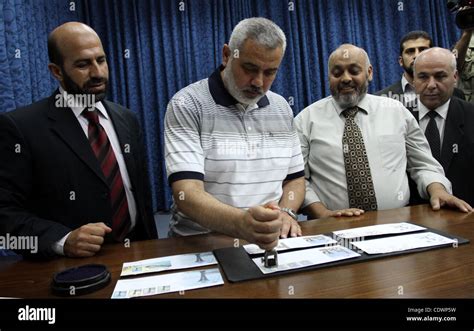 Palestinian Prime Minister in Gaza Strip, Ismail Haniya, during the ...