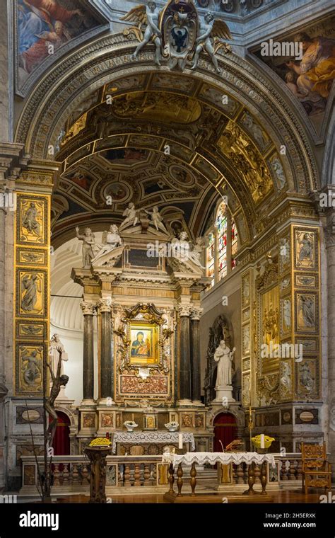 Rome. Italy. Basilica di Santa Maria del Popolo. Interior view of the ...