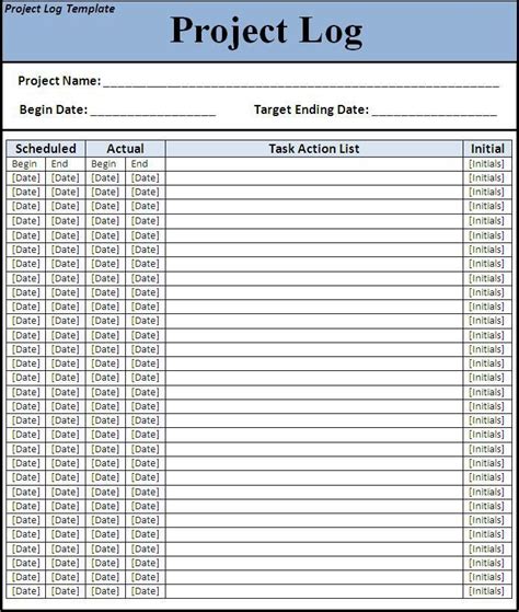 Project Log Template | Free Word Templates
