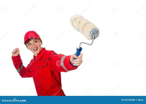 Woman Painter in Red Coveralls Isolated Stock Photo - Image of humorous, renovating: 43735200