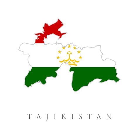 Tajikistan map with national flag. Map outline and flag of Tajikistan, a horizontal tricolor of ...