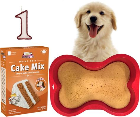 with Bone Silicone Pan and Candles Puppy Cake Mix Dog Birthday Cake Kit in 5 Flavors Carob ...