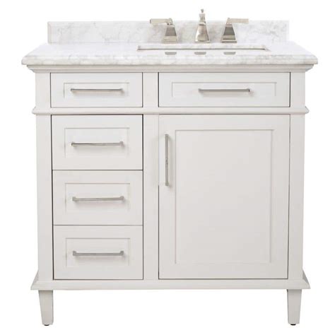 Home Decorators Collection Keys 36 in. W Vanity in Distressed Aquamarine with Marble Vanity Top ...