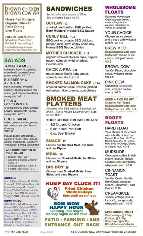 Menu of Brown Chicken Brown Cow in Hampton, VA 23669