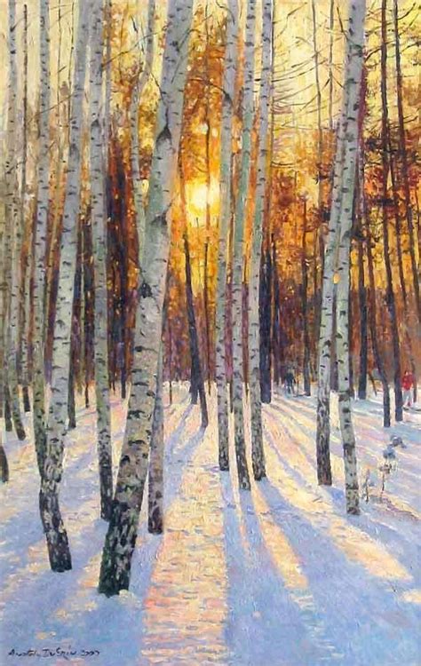 "Sunset in a Birch Grove" by Anatoly Dverin (Russian-born): | Landscape art, Nature paintings ...