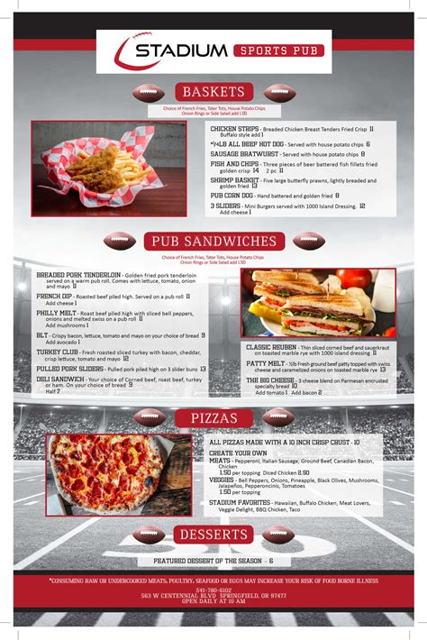 Check Our Menu for better taste - Stadium Sports Pub