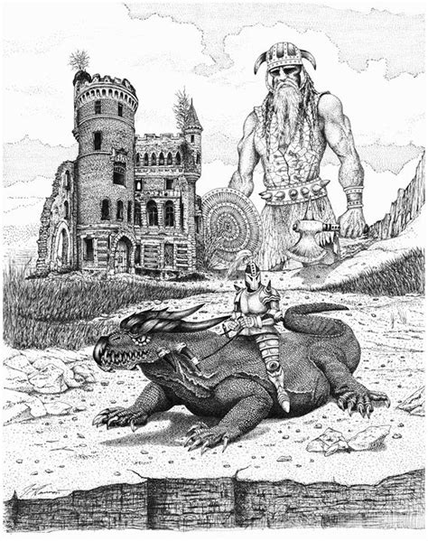 Knight, Dragon, Castle and Giant - NewmanArt - Drawings & Illustration, Fantasy & Mythology ...