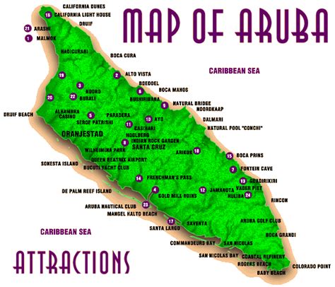 Attractions map | Aruba map, Aruba honeymoon, Visit aruba