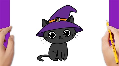 HOW TO DRAW A HALLOWEEN BLACK CAT WITCH | Halloween Drawing - YouTube