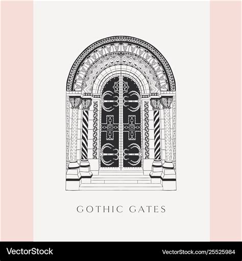 Gothic gate hand drawn sketch vintage doors Vector Image