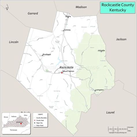 Map of Rockcastle County, Kentucky showing cities, highways & important ...