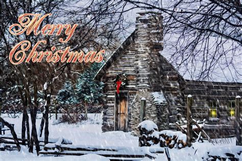 Snowy Winter Log Cabin Christmas Card — Stock Photo © Mshake #39007569