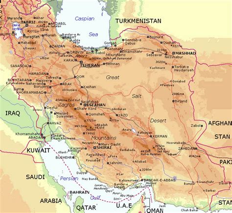 Elevation map of Iran with cities | Iran | Asia | Mapsland | Maps of ...