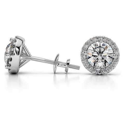 Round Halo Diamond Earring Settings In Platinum