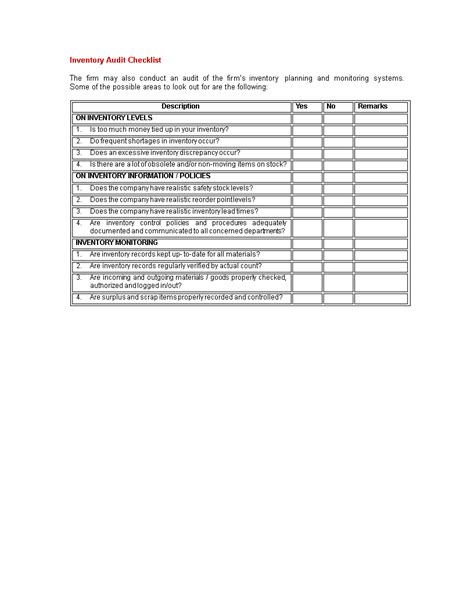 Inventory Audit Checklist Document | Templates at allbusinesstemplates.com
