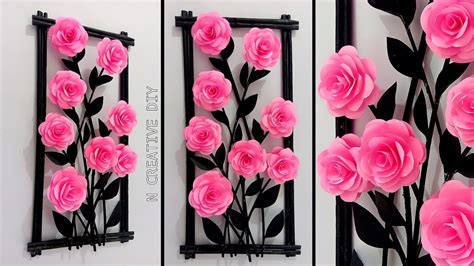 Rose wall hanging craft | Diy Home decor ideas | Diy room decor | Paper wall decor | Paper Wall ...