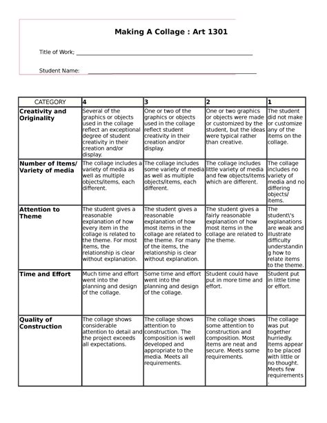 Collage Making Rubrics