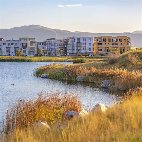 Buildings Near Oquirrh Lake in Daybreak Utah Stock Image - Image of background, green: 134873799