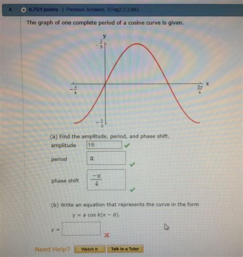 Solved The graph of one complete period of a cosine curve is | Chegg.com