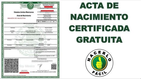 Acta De Nacimiento Certificada Gratuita - Cómo Crearla y Bajarla En PDF | Hacerlo fácil - YouTube