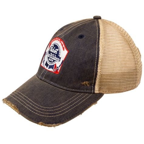 Pabst Blue Ribbon Distressed Retro Brand PBR Brown Mesh Trucker Hat