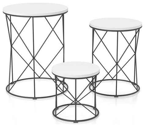 Bowery Hill Contemporary Wood 3-Piece Nesting Tables in White - Industrial - Coffee Table Sets ...