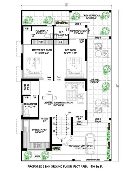 2 Bedroom 2 Bathroom House Plans - Indian Floor Plans