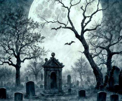 Kate Halloween Graveyard Moon Night Backdrop for Photography