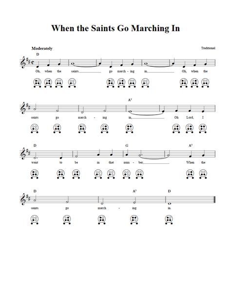 When the Saints Go Marching In - 6-Hole Ocarina Sheet Music and Tab with Chords and Lyrics