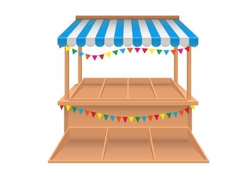 Premium Vector | Vector realistic of empty market stall with blue and ...