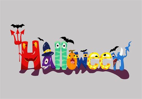 Halloween cartoon ghost vector lettering, Halloween greeting card illustration or cute cartoon ...