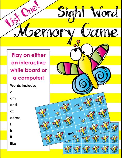 Sight Word Memory Game for Whiteboard or Computer | Sight words, Words ...