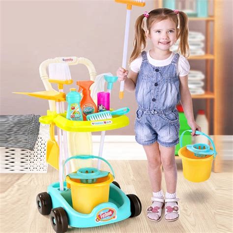 Cleaning Trolley Toy Pretend Play Cleaning Car Kids Children Toys Cleaning Set - Cleaning Set ...