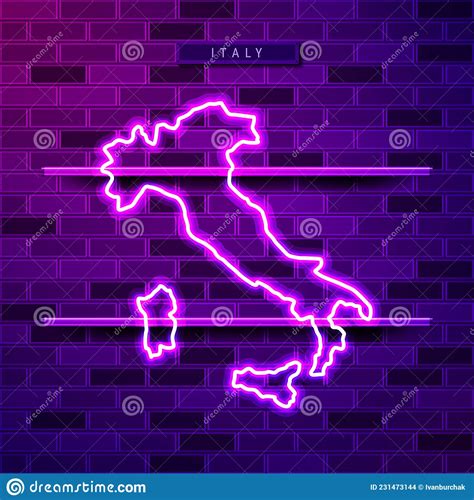 Italy Map Glowing Purple Neon Lamp Sign Stock Vector - Illustration of brick, night: 231473144